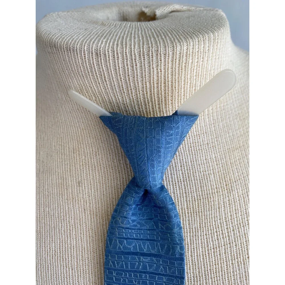 Vintage MidCentury Fleur De Lis Blue Black White Textured Clip on Tie